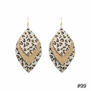 #99 | Silver & Gold Leather Multilayered Animal Print Dangle Earrings
